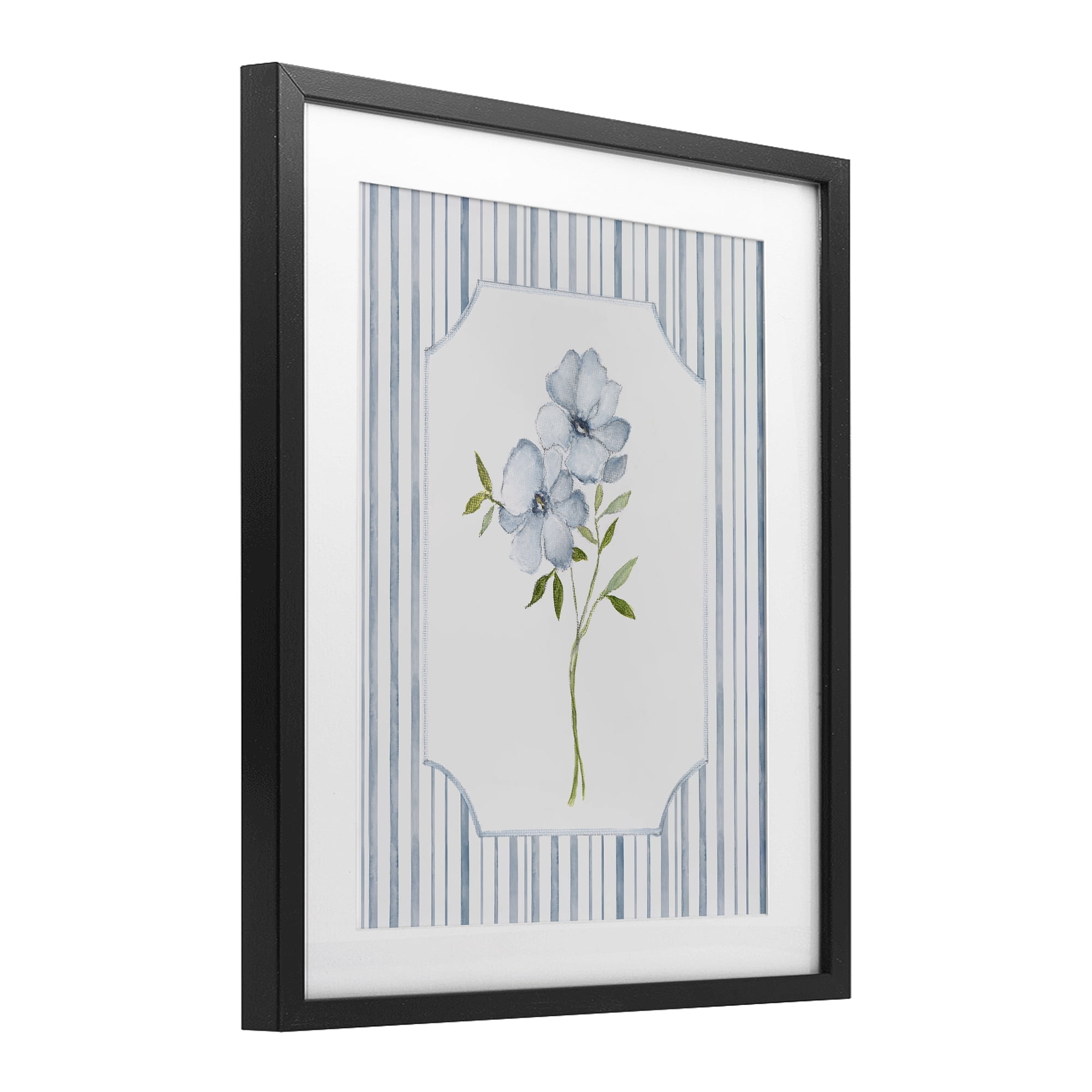 Stupell Industries Blooms And Stripes Black Framed Print Under Glass, design by Tava Studios