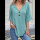thumbnail image 2 of Camiseta de y Algodón para Mujer, Informal, con Doble Botón Frontal, Abierta, Color Esmeralda XXXL, 2 of 3