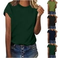 thumbnail image 1 of Tops de otoño,Camiseta informal de manga corta para mujer, cuello redondo, corte holgado, blusa lisa para uso diario, sopatenor, 1 of 8