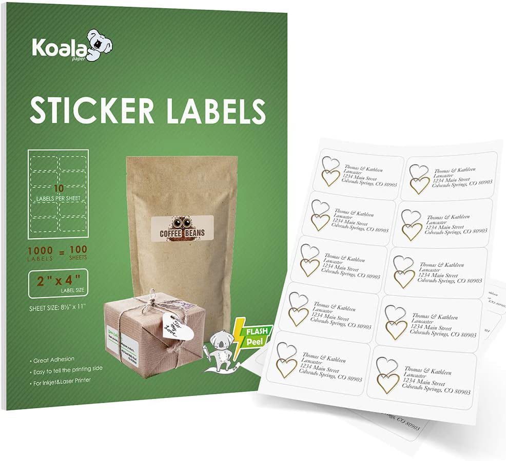 100 Koala Shipping Labels 4 UP Per Sheet 4X5 Self Adhesive Blank Inkjet Laser 