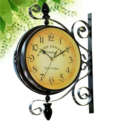 PBPBOX Double Sided Hanging Clock Iron Round Clock Multi Vintage Silent for Recipients 1Pcs