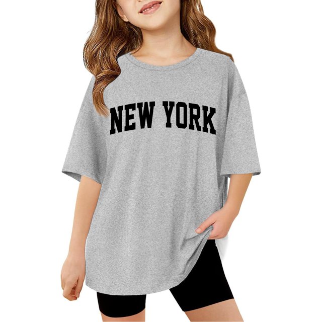 2025 Hauts pour Filles, T-Shirts et Chemises Enfants Filles Manches Courtes Fille Manches Longues Chemises Unies Manches T-Shirts Vêtements Été Hauts Surdimensionnés Décontractés Manches Longues Chemise Rayée Col Ras du Cou Basique