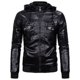 thumbnail image 1 of Abrigo de cuero PU grueso con forro polar de invierno, abrigo de hombre, chaqueta de cuero con capucha de moda de talla grande, top de hombre, 1 of 5