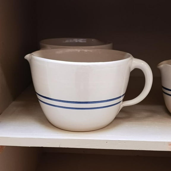 Martinez Pottery Heritage Blue Stripe Stoneware Batter Bowl Handmade 12 Cup