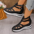 thumbnail image 3 of Rokment Platform Wedge Gladiator Sandals for Women Vintage Casual Leather Closed Toe Chunky Height Increasing Comfortable Non Slip Walking Work Sneakers Summer Shoes Black Size 5.5, 3 of 6