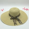thumbnail image 3 of UDIYO Sunscreen Braided Foldable Straw Hat Leopard Bowknot Decor Wide Brim Women Beach Hat Fashion Accessories, 3 of 8