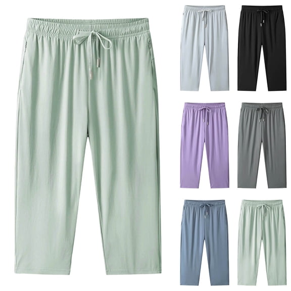 Ice Silk Pants For Womens Liweisiy Drawstring Elastic High Waist Solid Color Loose Pants Athletic Running Casual Classic Pants With Pockets Black 4XL