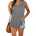 thumbnail image 2 of EASYBRAUS Women Sleeveless V Neck Tail Hem Loose Fit T Shirt Solid Color Spring, 2 of 5