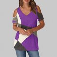 thumbnail image 1 of Soki Hauts pour Femmes à Manches Courtes Imprimé Color Block Col en V Épaules Dénudées Vêtements d'Été à la Mode, 1 of 6