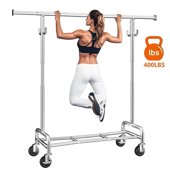 EnHomee Clothes Rack on Wheels 75"W Adjustable Garment Rack,Portable Closet for Hanging Clothes,with Storage Shelf＆Hooks for Bedroom,Laundry