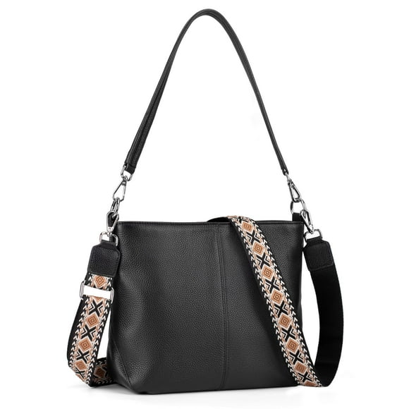 Bandolera Befen de piel auténtica para mujer, color negro