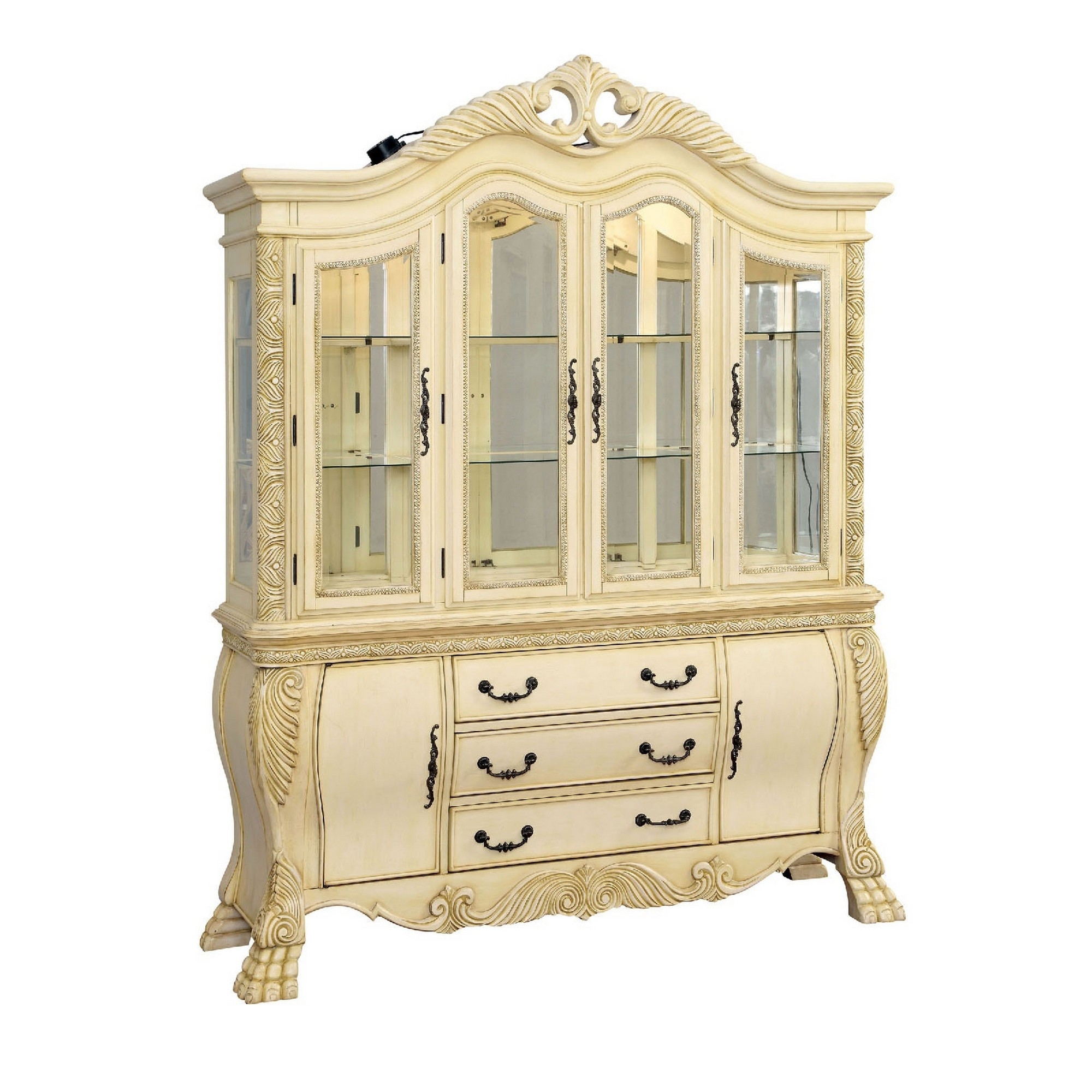 4 Door Traditional Hutch and Buffet Set with 2 and 3 Drawers