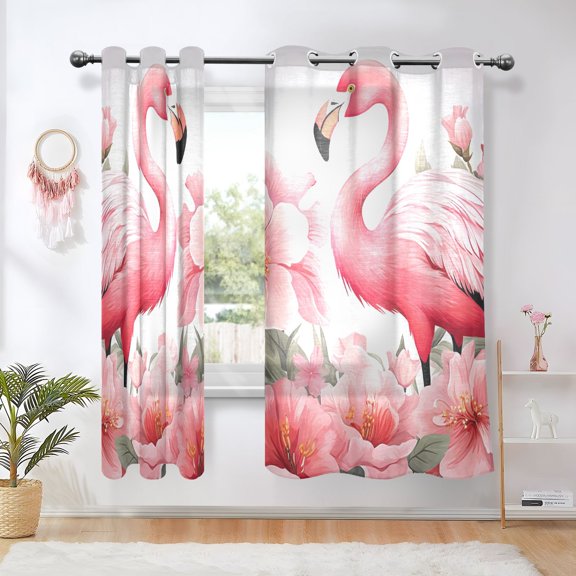 Flamingo Flowers Floral Leaves Blackout Curtains Thermal Insulation 63 inch Grommet for Bedroom Living Room Bathroom Kitchen Windows 2 Pack