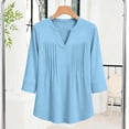 thumbnail image 6 of AKOEE 3/4 Sleeve Tops Soft Polyester T Shirts for Women Loose Fit V Neck Pleated Base Summer Casual Tees (XL, Light Blue), 6 of 6