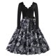thumbnail image 1 of Disfraz de Halloween con estampado de calavera aterrador para mujer, disfraz de carnaval, fiesta para niña, vestidos de fiesta de noche de manga larga de los años 50, 1 of 1