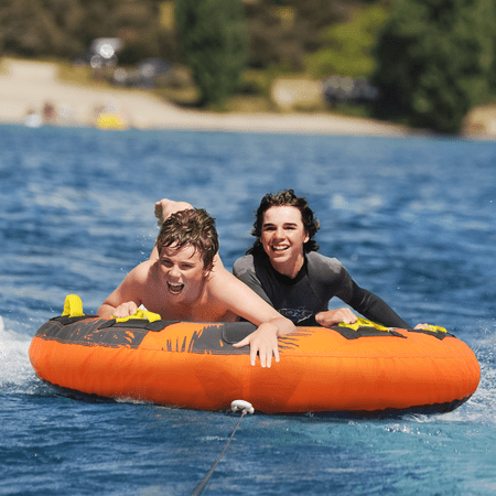 Magshion 1-2 Rider Inflatable Towable Tube for Boating, 55" Round Water Sports Tube with Reinforced Towing System, Orange