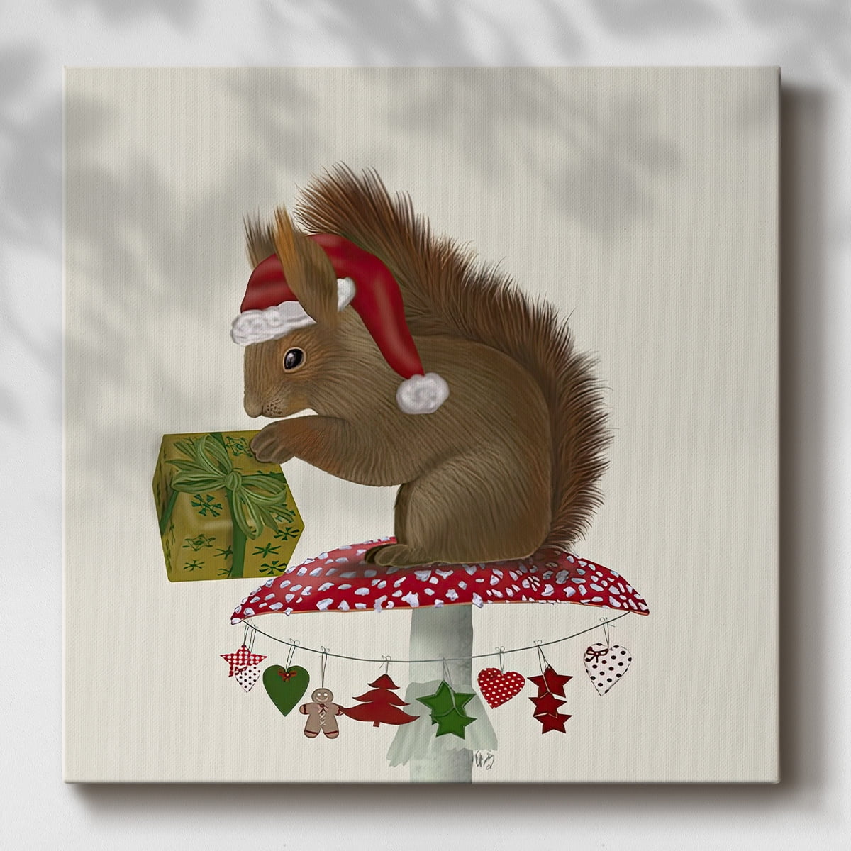 Red Squirrel on Christmas Mushroom- Gallery Wrapped Canvas