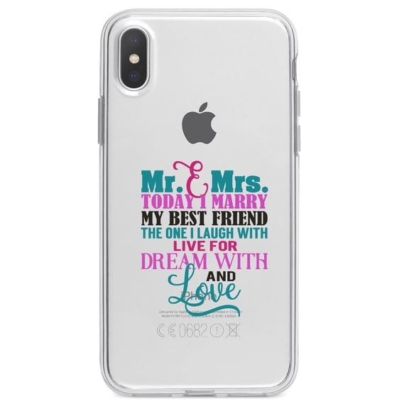 DistinctInk Clear Shockproof Hybrid Case for iPhone XR (6.1" Screen) - TPU Bumper Acrylic Back Tempered Glass Screen Protector - Today I Marry My Best Friend