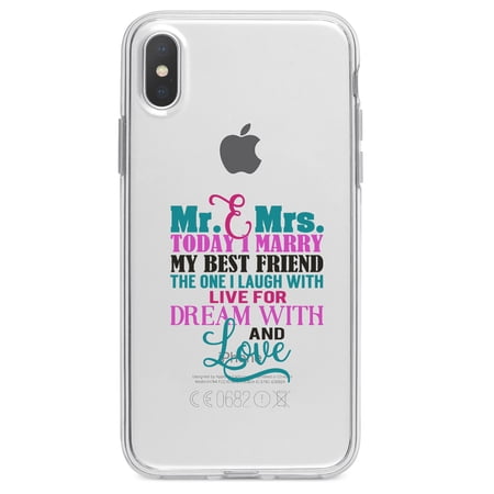 DistinctInk Clear Shockproof Hybrid Case for iPhone XS Max (6.5 Screen) - TPU Bumper Acrylic Back Tempered Glass Screen Protector - Today I Marry My Best Friend