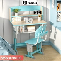 Fompes Kids Desk and Chair Set - Height Adjustable Ergonomic Study Desk with Storage Drawer & Bookstand Backpack Hook Cup Holder for Children Boys & Girls - Blue