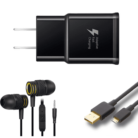 OEM EP-TA20JBEUGUS Inbox Replacement 15W Adaptive Fast Wall Charger for Nokia 5.1 Includes Fast Charging 6FT Micro USB Charging Cable, and 3.5mm Earphone with Mic – 3 Items Bundle - White