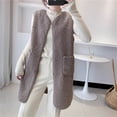 thumbnail image 3 of Chalecos de vellón para mujer, chalecos de felpa hasta la rodilla, cárdigans casuales sin mangas con cuello en V, chaquetas de invierno de gran tamaño, blusas holgadas para mujer, 3 of 4