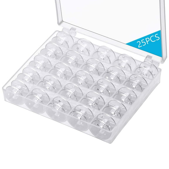 Sewing Machine Bobbins Class 15, 25 Pieces Plastic Bobbins with Storage Case, Standard Size for Embroidery and Stitching, Clear