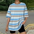 thumbnail image 5 of Garbnen Striped Oversized Tshirts for Women Plus Size Crew Neck Women's Short Sleeve Shirts Loose Fit Color Block Lightweight Trendy Tunics Tops for Women Blue M, 5 of 6