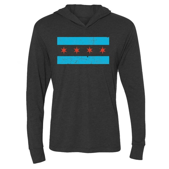Chicago Flag Charcoal Long Sleeve Hooded T-Shirt