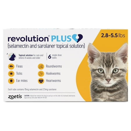 Revolution Plus Topical Solution for Cats, 2.8-5.5 lbs, (Gold Box)