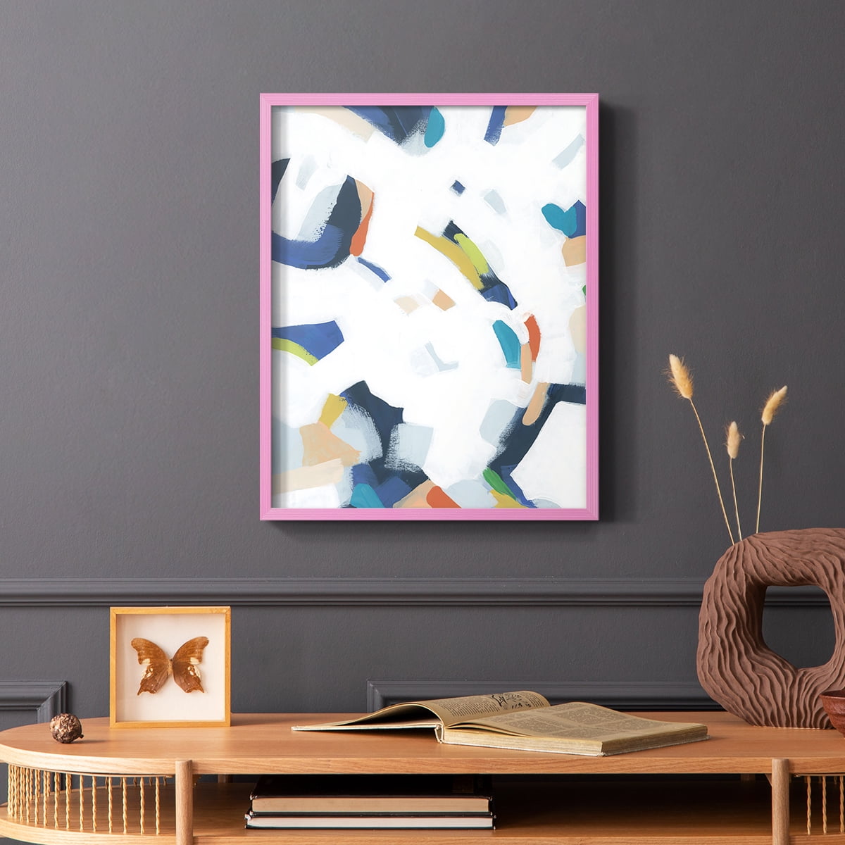 Bright Orbit I Framed Print in Pink Solid Wood Framed Print No Nail Hanging