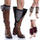 thumbnail image 2 of Mujeres Bohemian Boot Cuffs Toppers Borlas con flecos laterales Calcetines cortos de punto de ganchillo Calentadores de piernas Patrón de rayas geométricas Calcetería de pantorrill, 2 of 4