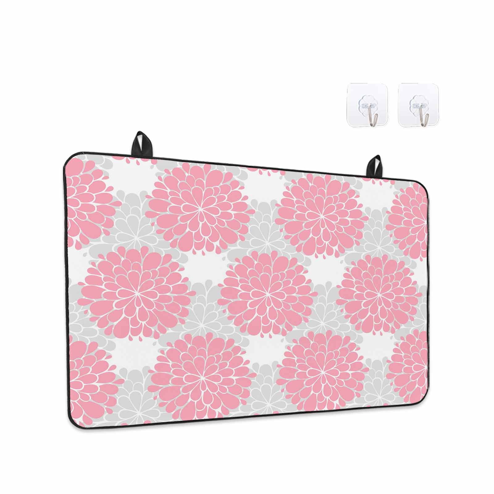 Pink Dahlia Stove Top Cover for Electric Stove, Heat-proof & Non Slip Glass Top Stove Cover Protector, Farmhouse Abstract Grey Floral Patterned Kitchen Flat Cooktop Rubber Mat 24x21 Inches