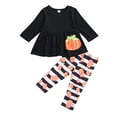 thumbnail image 1 of 2 Pcs Tenues d'Halloween pour Bébé, Haut à Manches Longues à Col Rond Type Jupe pour Tout-Petit avec Pompons, Pantalon à Motif de Dessin Animé, 1 of 6