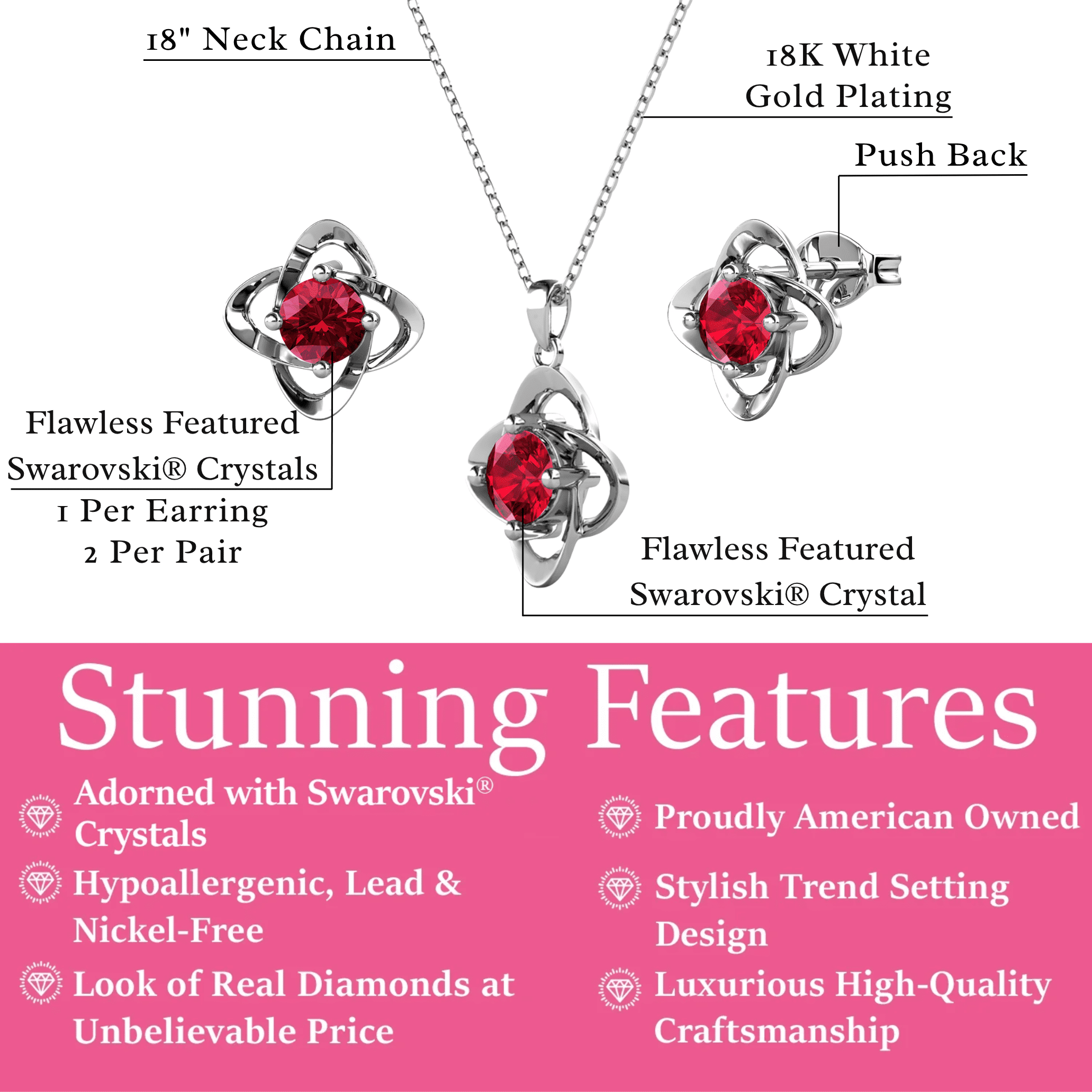Cate & Chloe Infinity January Birthstone 18k White Gold Plated Women jewelry Set, Swarovski Crystals