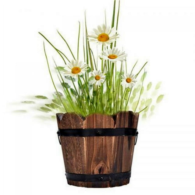 EIMELI Rustic Wooden Whiskey Barrels Bucket with Handle Flower Planter Plant Pots Boxes Container Water Wishing Well Pail Patio Garden Backyard Primitive Planter Outdoor Indoor Home Deco