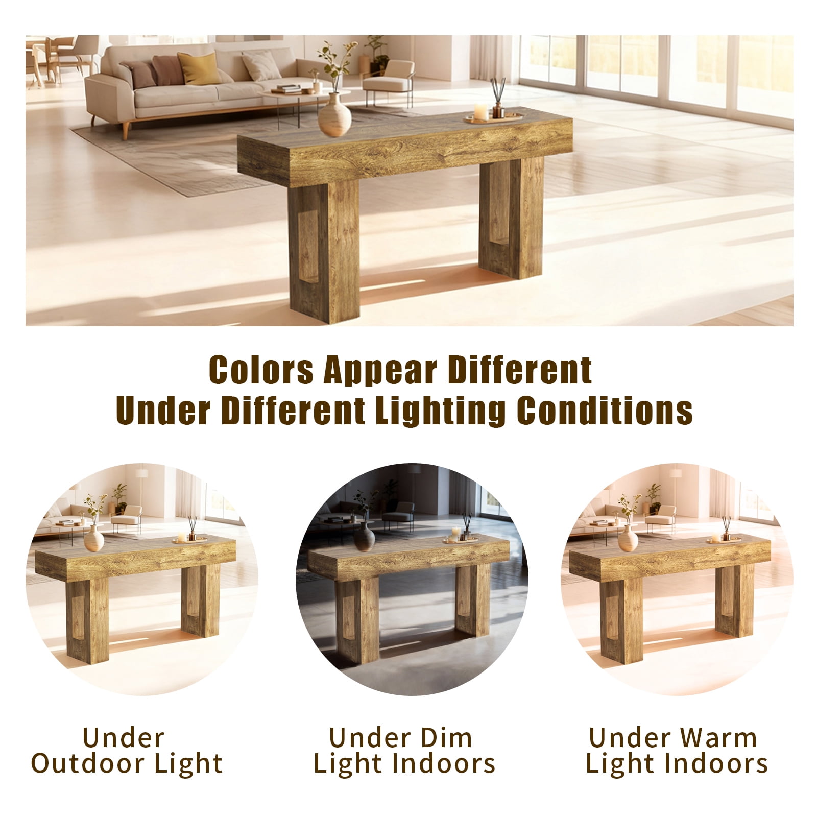 Hommoo Console Table, Farmhouse Entryway Table, Multifunctional Wooden Rectangular Sofa Table for Entrance, Hallway, Living Room, Foyer, Natural