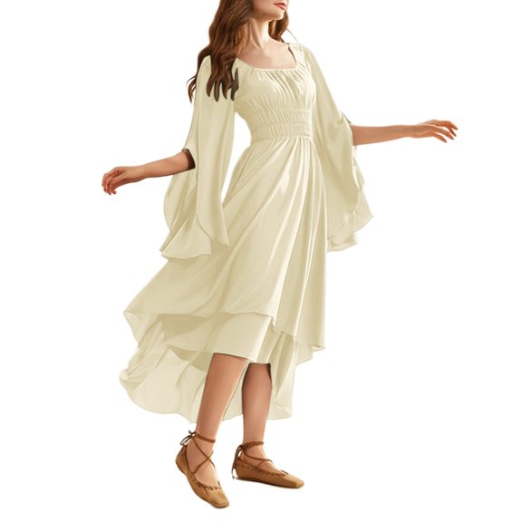 OSOLU Women Casual Dress Flowy O-Neck Holiday Vacation Dress With Ruffles Elegant Solid Color Everyday Wear Comfortable Dresses Birthday Sundress Dresses For Women 2025 Elegant Classy