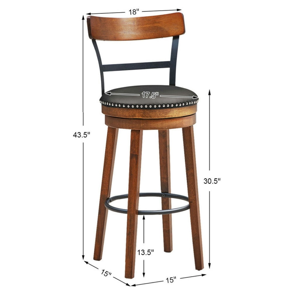Demi Bonn 30.5" 360-Degree Bar Swivel Stools with Leather Padded, Wood Dining Chair with Backrests, Brown