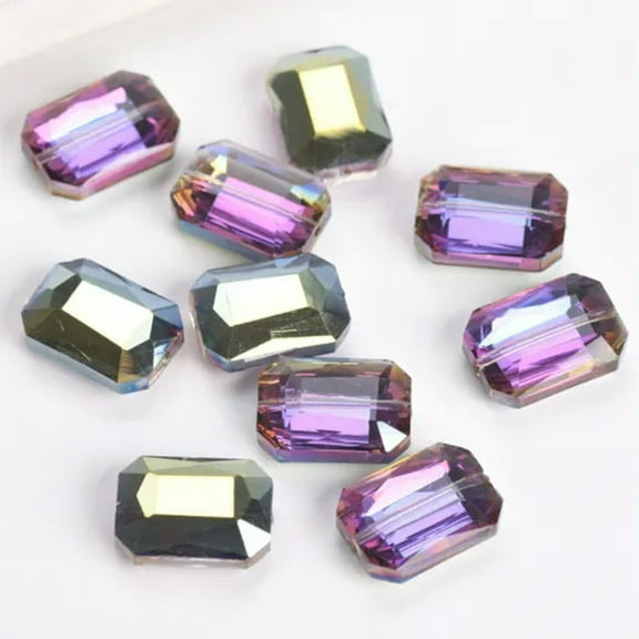 U8MO 12mm 14mm 18mm 10pcs Rectangle Faceted Crystal Glass Loose Craft Beads Lot-14x10mm-Rose Green