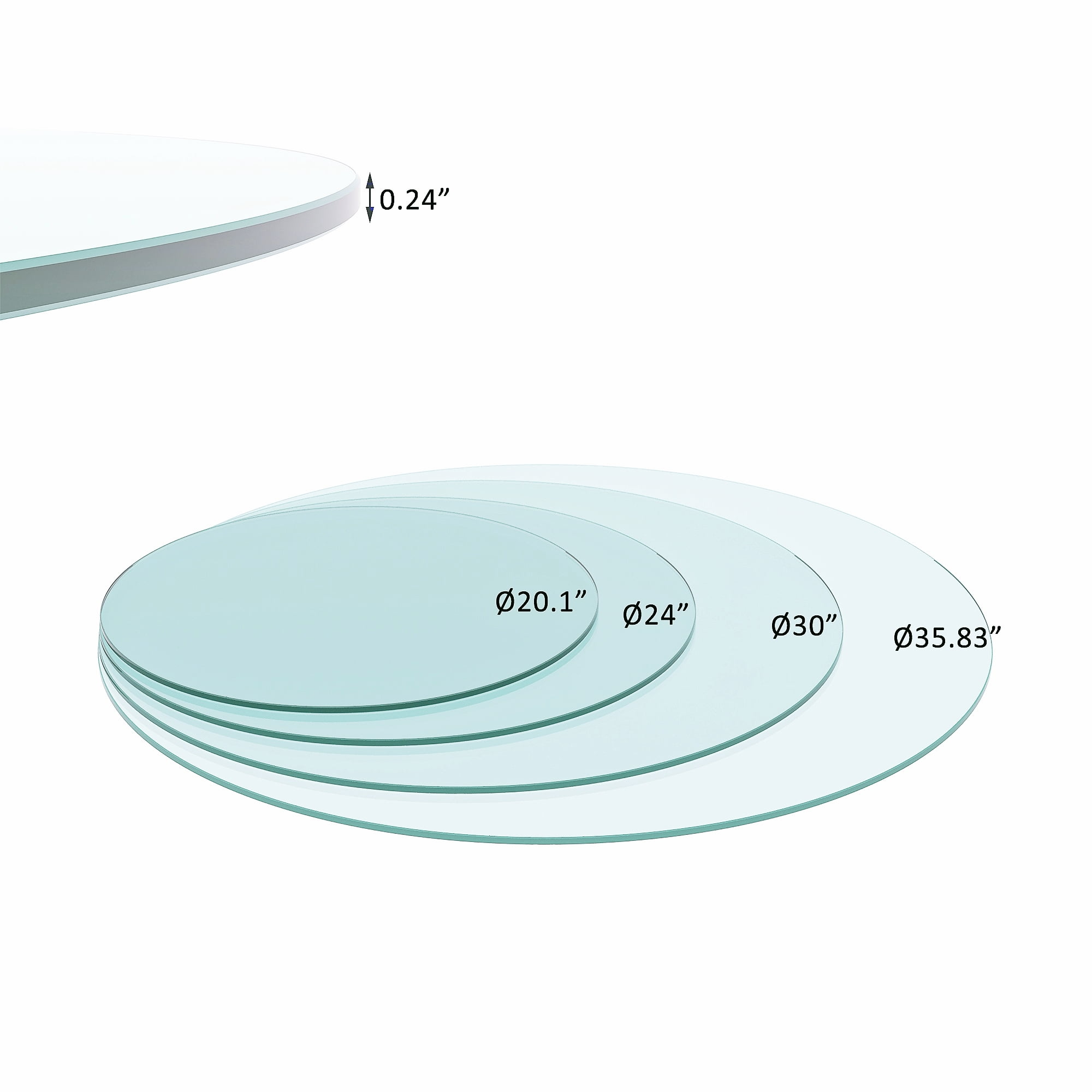 MAYEERTY 30" Round Tempered Glass Table Top, 1/4" Thick Flat Polished Edge, Clear