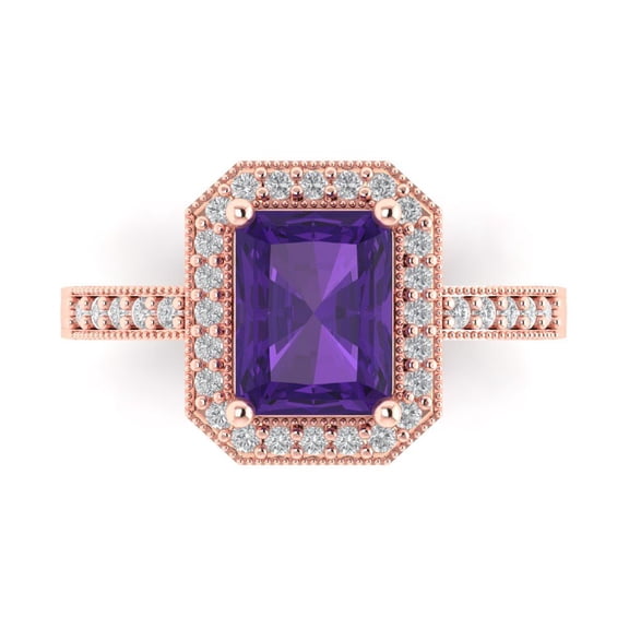 Halo Engagement Ring for Women - 2.78ct Natural Amethyst in 18K Rose Gold Promise Ring