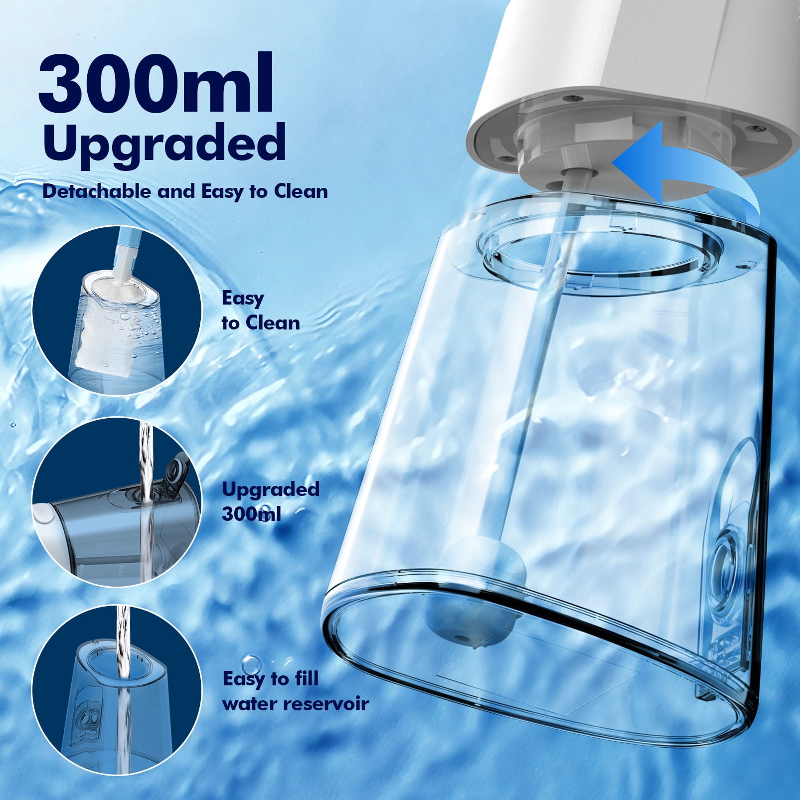 Cordless Water Flosser Dental Teeth Cleaner, 4 Jet Tips 4 Modes Oral Irrigator Portable, 300ML Tank USB Rechargeable IPX7 Waterproof, White