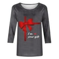 thumbnail image 3 of Guluxicc Shirts for Women Casual Crewneck 3/4 Length Sleeve Tees Valentine's Day Graphic Print Tops, Gray, XL, 3 of 4