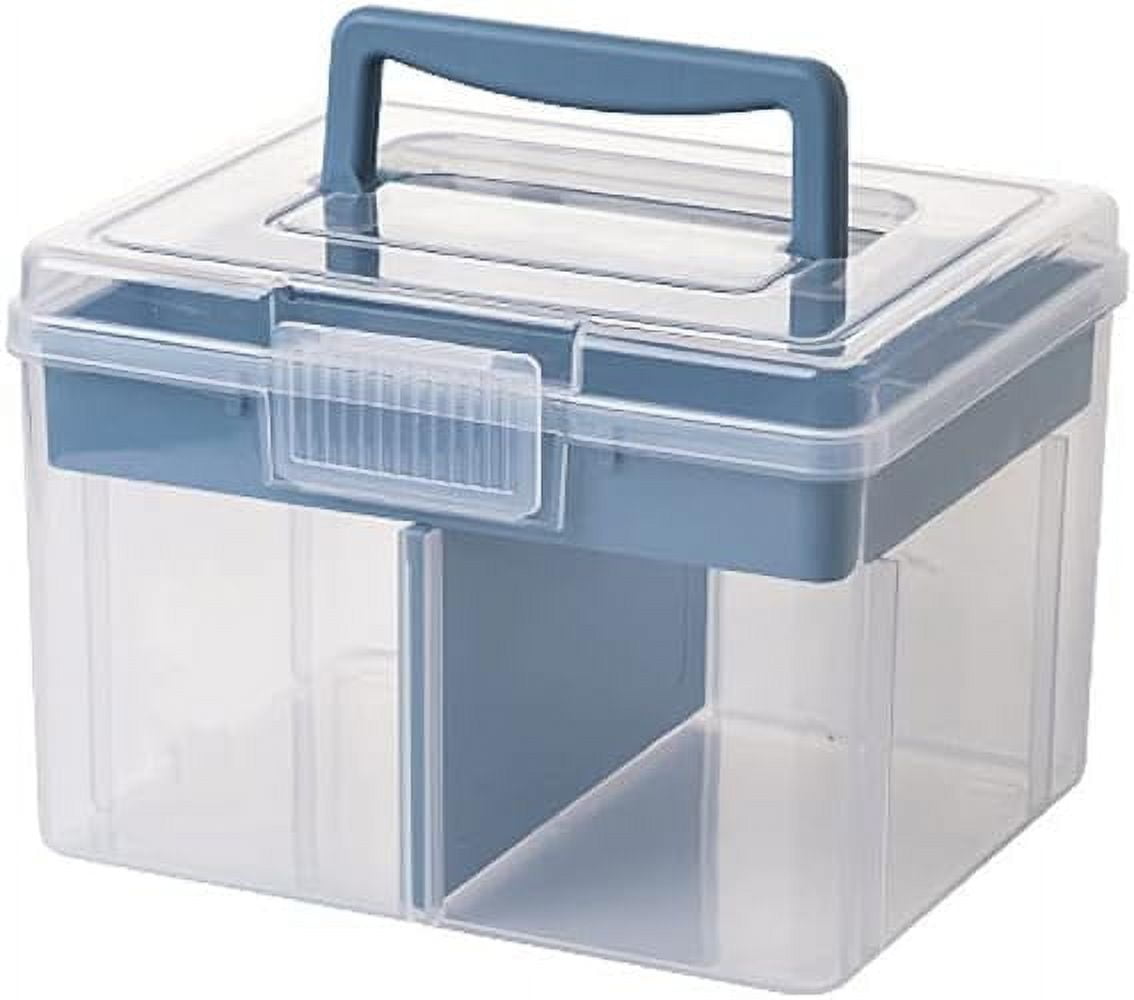 ABPETE Small Portable Plastic Storage Box for Beauty Ornaments Hair Nail Accessories, Cosmetic Case with Handle & Removable Tray & a Divider, Sewing Box Organizer, Kids Art Box (Clear & Pink)