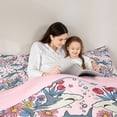 thumbnail image 4 of jejeloiu Cute Floral Shark Print Full Size Comforter Sets For Girls,Pastel Ocean Flower Bedding Comforter Set,Pink Blue,Pink Reversible,3pcs,1 Comforter and 2 Pillowcases, 4 of 7