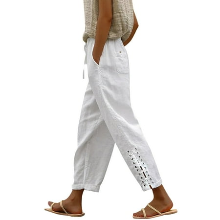 

High Waisted Pants For Women Women s Comfy Pajama Pants Casual Stretch Pant Drawstring Palazzo Lounge Pants Wide Leg(M White)