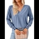 thumbnail image 3 of Blusas de Verano para Mujer con Mangas 3/4, Cuello en V, Mangas Abullonadas, Estilo Casual, con Textura Fruncida. Azul XXL, 3 of 8
