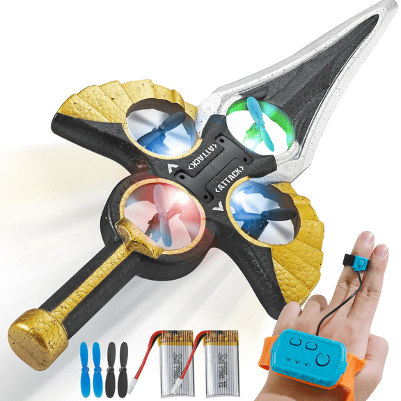 Flying Battle Sword LED Hover Spinner Toy with Gesture Control & Watch Remote, Includes 2 Rechargeable Batteries, Fun Flying Toy for Kids