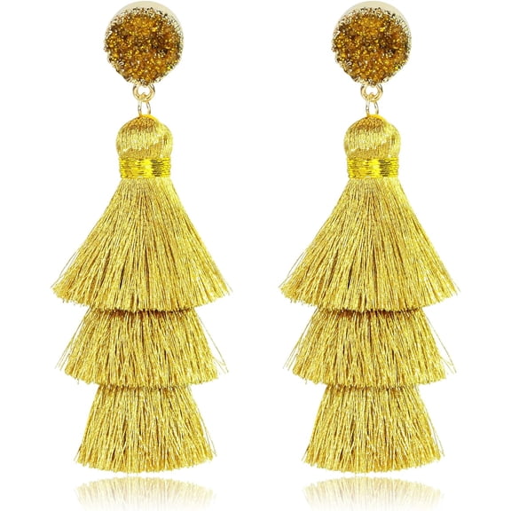 XBage Colorful Layered Tassel Earrings Bohemian Statement Tiered Tassel Big Dangle Drop Earrings For Women Druzy Studs Christmas Mother'S Day Gift[H5755]